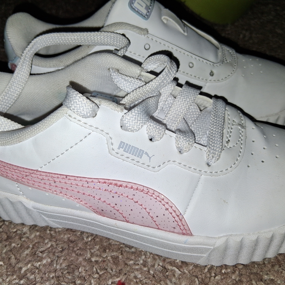 PUMA Kids White and Pink Sneakers
